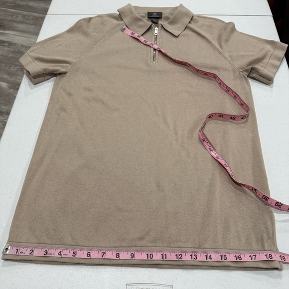 H&M Muscle Fit Polo Tan 1/4 Zip Shirt Short Sleeve Collar Men’s Size Large - Picture 4 of 13
